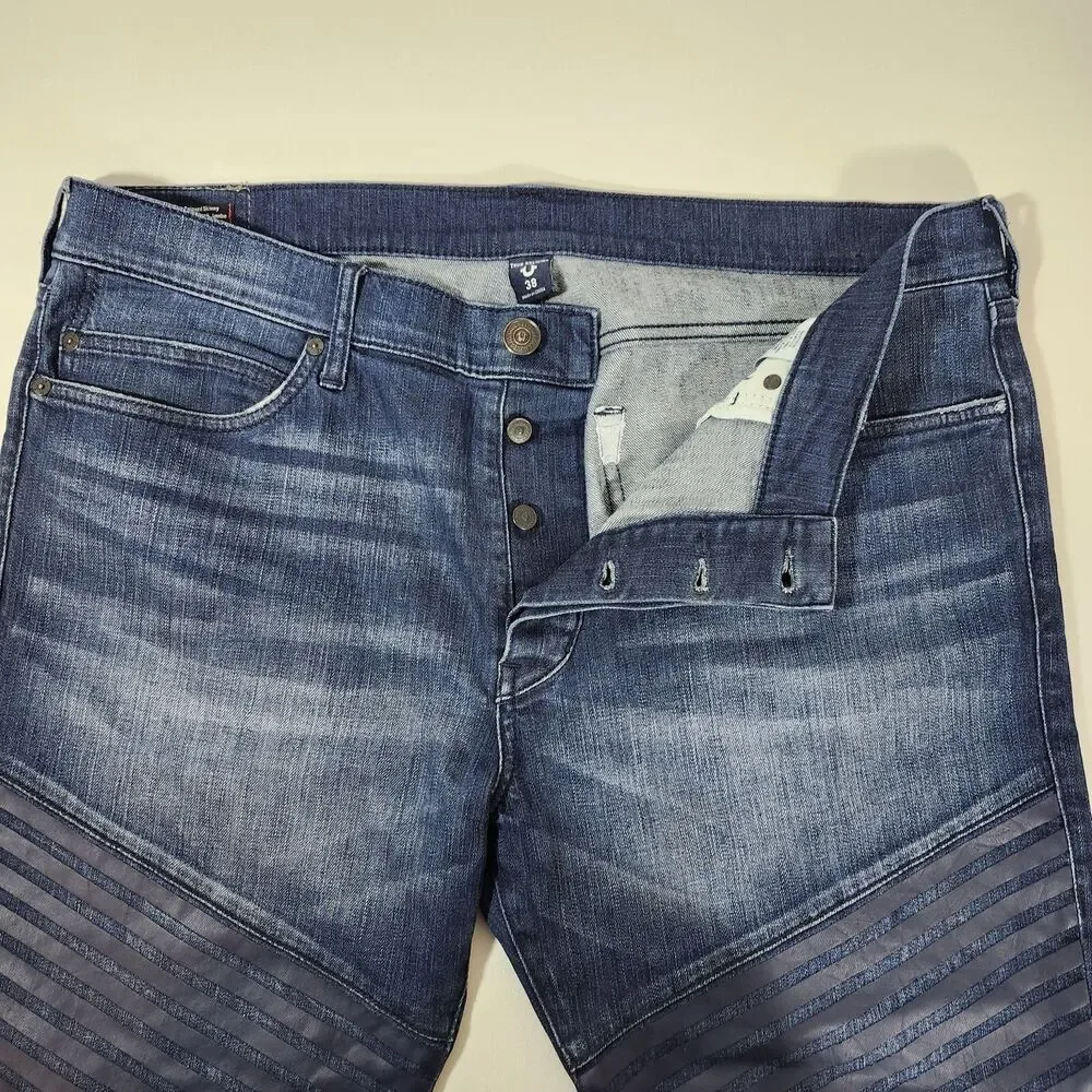 True Religion Striped Jeans Men's 38/32 Rocco Relaxed Skinny 112790 Motorcycle